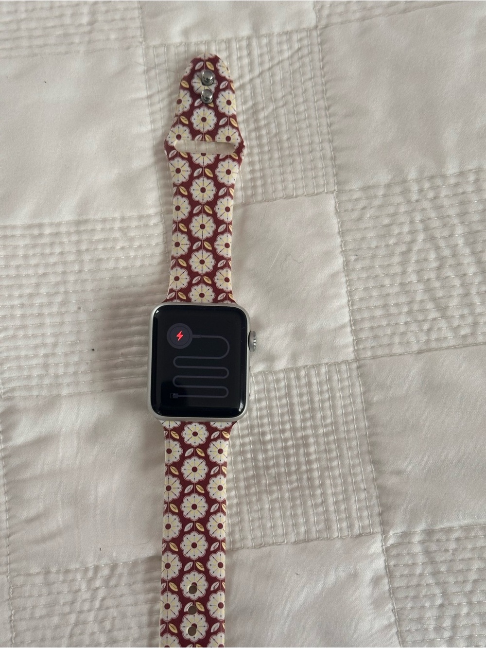 Apple Floral Silicone Watch Band in Burgundy and White